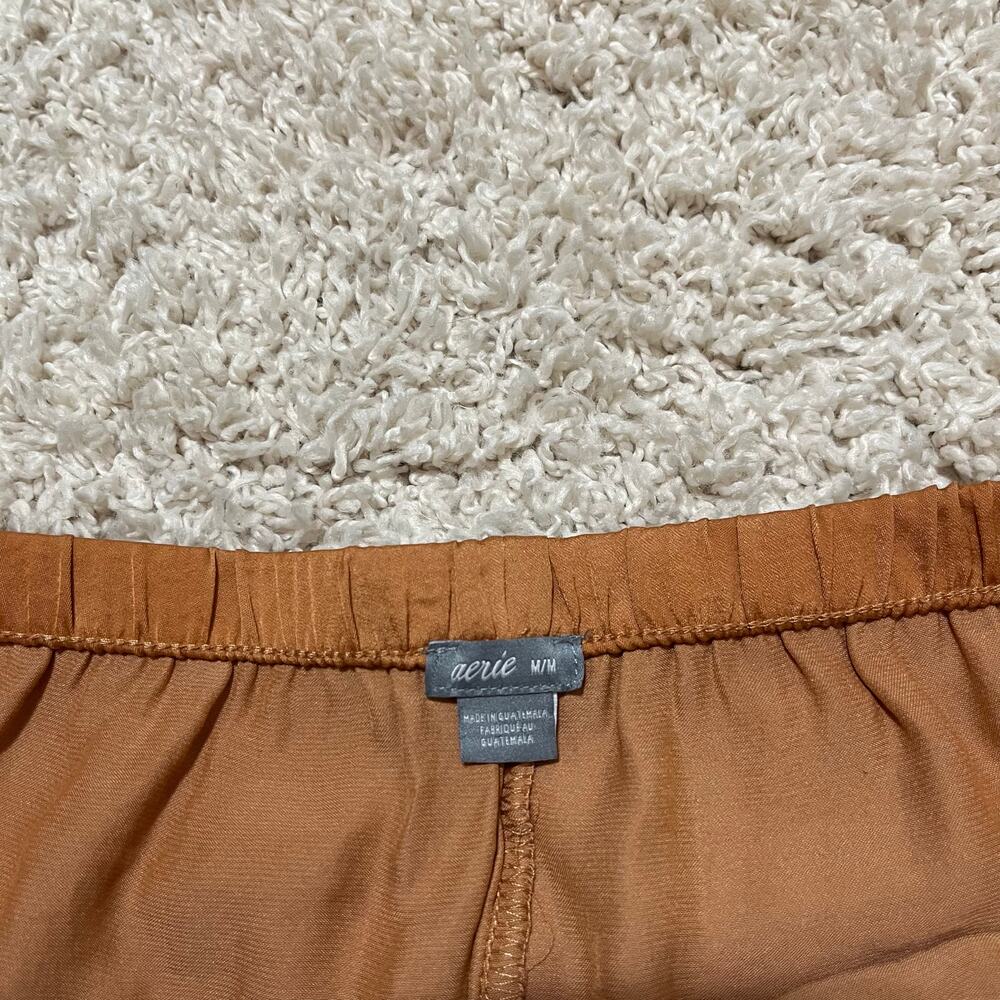 Aerie Medium Orange Bohemian Satin Lace Trim Pull-On Casual Silky Lounge Shorts - Picture 4 of 5